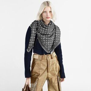 Louis Vuitton Silk Wool Monogram Denim Shawl Black